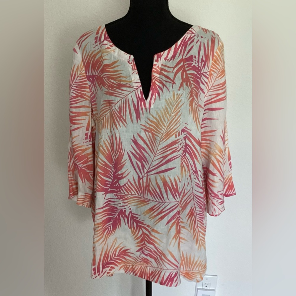 J Jill Linen Tunic Palm Trees XL